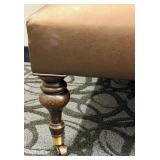 Copper/Brass Colored Covered Ottoman Footstool with Turned Wood Legs & Casters