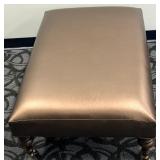 Copper/Brass Colored Covered Ottoman Footstool with Turned Wood Legs & Casters