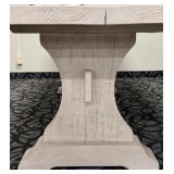 Farmhouse Dining Table - Whitewashed Plank Top & Central Pedestal Base