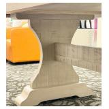 Farmhouse Dining Table - Whitewashed Plank Top & Central Pedestal Base