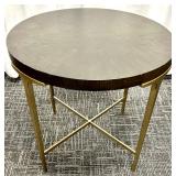 Universal Furniture Round End Table Model 788 - Gold-tone X-brace Base - Made in Vietnam