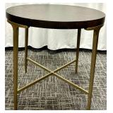 Universal Furniture Round End Table Model 788 - Gold-tone X-brace Base - Made in Vietnam