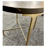 Universal Furniture Round End Table Model 788 - Gold-tone X-brace Base - Made in Vietnam