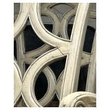 Set of 6 Vintage White Dining Chairs with Carved Backs & Brown Upholstered Seats