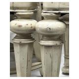 Set of 6 Vintage White Dining Chairs with Carved Backs & Brown Upholstered Seats