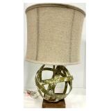 Table Lamp with Burlap Shade & Geometric Metal Orb Sculpture