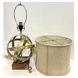 Table Lamp with Burlap Shade & Geometric Metal Orb Sculpture
