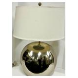 Chrome Globe Table Lamp - Sphere Base with White Fabric Drum Shade