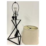 Floor Lamp & Beige Fabric Shade - Geometric Triangular Black Metal Frame