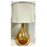 Amber Teardrop Glass Table Lamp & White Fabric Shade