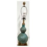 Ceramic Gourd Table Lamp & White Drum Shade - Teal Patina With Brass Hardware