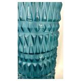 Teal Glass Table Lamp - Diamond-Pattern Base & White Drum Shade