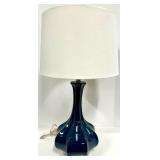 Teal Blue Glass Table Lamp & White Fabric Shade