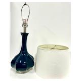 Teal Blue Glass Table Lamp & White Fabric Shade