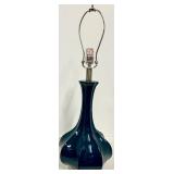 Teal Blue Glass Table Lamp & White Fabric Shade