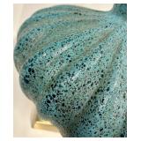 Turquoise Textured Glass Table Lamp - Brass Base & Beige Drum Shade - #2