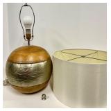Wooden Sphere Lamp with Foil-Wrapped Base & Beige Drum Shade - #1