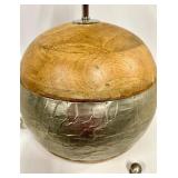 Wooden Sphere Lamp with Foil-Wrapped Base & Beige Drum Shade - #1
