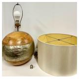 Wooden Sphere Lamp with Foil-Wrapped Base & Beige Drum Shade - #2