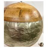 Wooden Sphere Lamp with Foil-Wrapped Base & Beige Drum Shade - #2