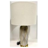 Table Lamp - Marble Swirl Ceramic Base & Brass Ring & White Linen Shade - #1