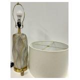 Table Lamp - Marble Swirl Ceramic Base & Brass Ring & White Linen Shade - #1