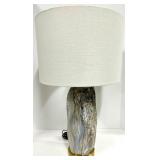 Table Lamp - Marble Swirl Ceramic Base & Brass Ring & White Linen Shade - #2