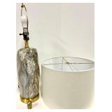 Table Lamp - Marble Swirl Ceramic Base & Brass Ring & White Linen Shade - #2
