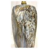 Table Lamp - Marble Swirl Ceramic Base & Brass Ring & White Linen Shade - #2