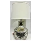 Hammered Silver Glass Vase-Style Table Lamp & White Drum Shade