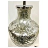 Hammered Silver Glass Vase-Style Table Lamp & White Drum Shade