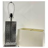 Lattice-Grid Chrome Table Lamp - Rectangular Cream Shade