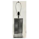 Lattice-Grid Chrome Table Lamp - Rectangular Cream Shade