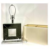 Geometric Mirror Base Table Lamp - Beige Fabric Shade - #1