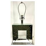 Geometric Mirror Base Table Lamp - Beige Fabric Shade - #1