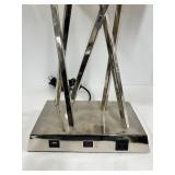 Chrome Criss-Cross Table Lamp with Beige Linen Shade