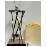 Chrome Criss-Cross Table Lamp with Beige Linen Shade