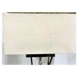 Chrome Criss-Cross Table Lamp with Beige Linen Shade