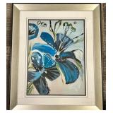 Abstract Blue Flower Painting - Framed Wall Art - #2