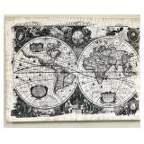 Double-Hemisphere World Map Engraving & Decorative Border - Antique