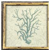 Framed Tree Canvas Art & Teal Branches - Gold Frame