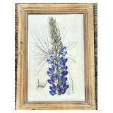 Blue Lupine Botanical Print in Rustic Wood Frame