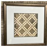 Framed Geometric Abstract Wall Art - Interlocking Beige & Black Pattern