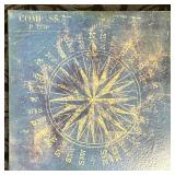 Canvas Compass Rose Wall Art - Distressed Blue Vintage-Style Decor