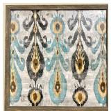 Canvas Wall Art - Framed Turquoise & Gold Damask Pattern