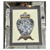 Mirrored Frame with Blue & White Porcelain Vase Print - Framed Wall Decor