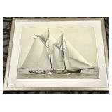 Framed Vintage Black & White Sailboat Photograph - Two-Masted Sailing Vessel