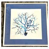Blue Tree Abstract Painting - Framed Wall Art with Blue Mat