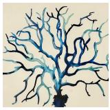 Blue Tree Abstract Painting - Framed Wall Art with Blue Mat