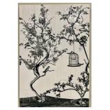 Canvas Wall Art - Monochrome Tree With Birdcage & Birds